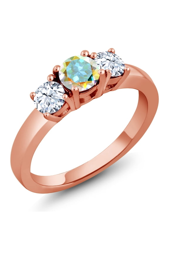0.55 Ct Round Mercury Mist Mystic Topaz 18K Rose Gold Plated Silver Ring (Size 8)