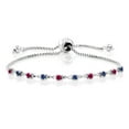 thumbnail image 1 of Gem Stone King 0.55 Ct Round Red Created Ruby Blue Created Sapphire 925 Sterling Silver Bracelet for Women, 1 of 3