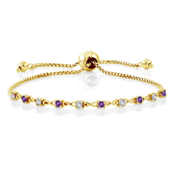 Gem Stone King 0.55 Ct White Created Sapphire Purple Amethyst 18K Yellow Gold Plated Silver Bracelet for Women
