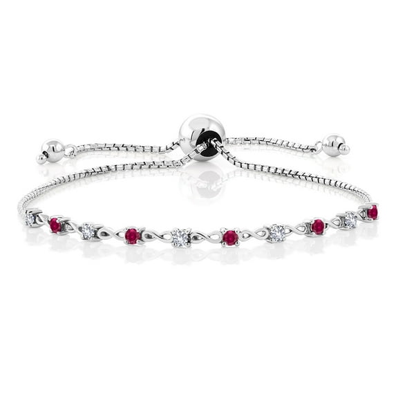 Gem Stone King 0.55 Ct White Created Sapphire Red Created Ruby 925 Sterling Silver Bracelet for Women