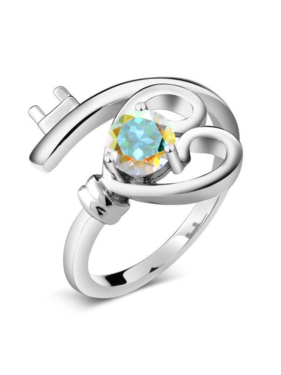 0.55 Cttw Round Mercury Mist Mystic Topaz 925 Sterling Silver Heart Key Ring | Round 5MM | Gemstone Birthstone (Size 6)