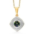 thumbnail image 1 of Gem Stone King 0.56 Ct Green Mystic Topaz White Diamond 18K Yellow Gold Plated Silver Pendant with Chain, 1 of 3