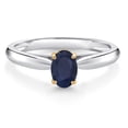 thumbnail image 1 of Gem Stone King 0.56 Ct Oval Blue Sapphire 925 Silver and 10K Yellow Gold Solitaire Engagement Ring (Size 9), 1 of 4