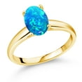 thumbnail image 1 of Gem Stone King 0.56 Ct Oval Cabochon 9x7mm Blue Simulated Opal 10K Yellow Gold Ring, 1 of 4