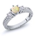 thumbnail image 1 of Gem Stone King 0.56 Ct Round Cabochon White Ethiopian Opal White Created Sapphire 925 Sterling Silver Ring (Size 6), 1 of 2