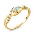 thumbnail image 1 of Gem Stone King 0.56 Ct Round Cabochon White Simulated Opal 18K Yellow Gold Plated Silver Ring, 1 of 3