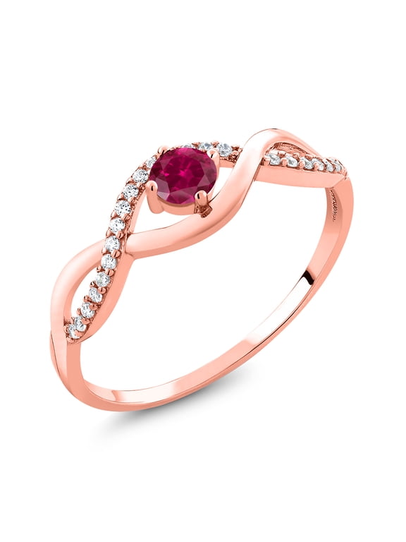 0.56 Ct Round Red Created Ruby 18K Rose Gold Plated Silver Ring