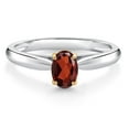 thumbnail image 1 of Gem Stone King 0.57 Ct Oval Red Garnet 925 Silver and 10K Yellow Gold Solitaire Engagement Ring (Size 7), 1 of 4
