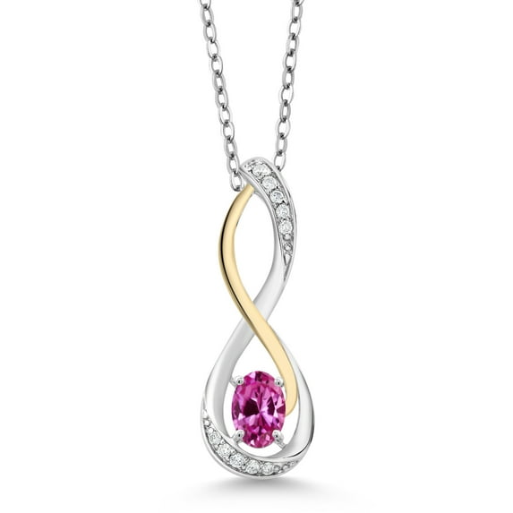 Gem Stone King 0.57 Ct Pink Created Sapphire E-F Lab Grown Diamond 925 Silver and 10K Yellow Gold Infinity Pendant