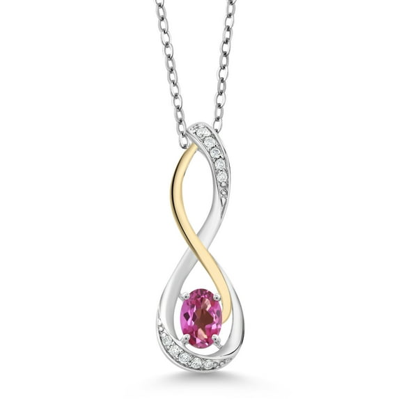 Gem Stone King 0.57 Ct Pink Mystic Topaz E-F Lab Grown Diamond 925 Silver and 10K Yellow Gold Infinity Pendant