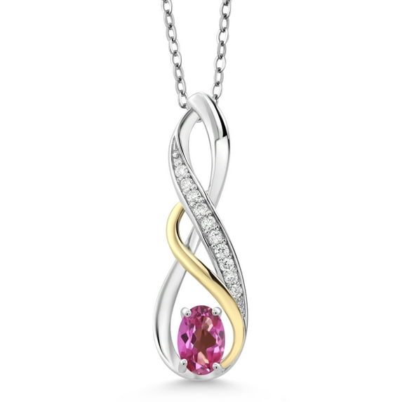 Gem Stone King 0.57 Ct Pink Mystic Topaz E-F Lab Grown Diamond 925 Silver and 10K Yellow Gold Pendant