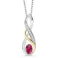 thumbnail image 1 of Gem Stone King 0.57 Ct Red Created Ruby E-F Lab Grown Diamond 925 Silver and 10K Yellow Gold Pendant, 1 of 4