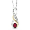 thumbnail image 1 of Gem Stone King 0.57 Ct Red Mystic Topaz E-F Lab Grown Diamond 925 Silver and 10K Yellow Gold Pendant, 1 of 4