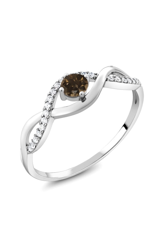 0.57 Ct Round Brown Smoky Quartz 925 Sterling Silver Infinity Ring