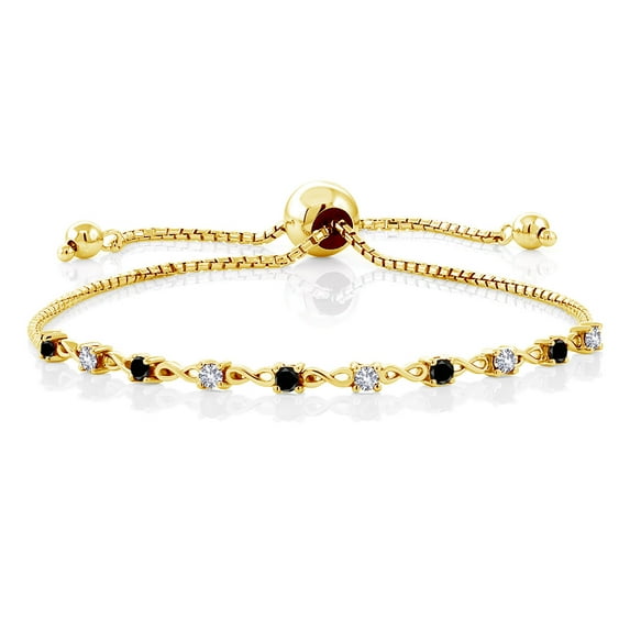 Gem Stone King 0.58 Ct Black Diamond White Created Sapphire 18K Yellow Gold Plated Silver Bracelet for Women