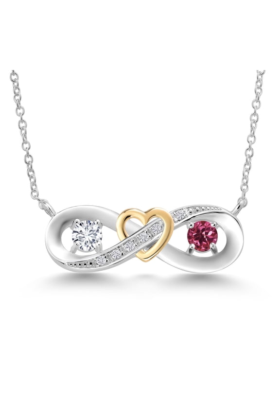 0.58 Ct E-F Lab Grown Diamond Pink Tourmaline 925 Silver and 10K Yellow Gold Two-Tone Heart Interlocking Infinity Symbol Pendant Necklace for Women with 18 inch Chain