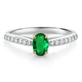 thumbnail image 1 of Gem Stone King 0.58 Ct Green Nano Emerald G/H Lab Grown Diamond 10K White and Rose Gold Engagement Ring, 1 of 4