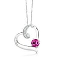 thumbnail image 1 of Gem Stone King 0.58 Ct Pink Created Sapphire E-F Lab Grown Diamond 10K White Gold Heart Necklace, 1 of 4