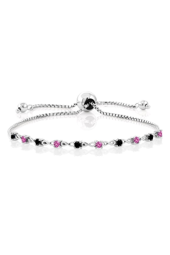 0.58 Ct Round Black Diamond Pink Created Sapphire 925 Sterling Silver Bracelet for Women