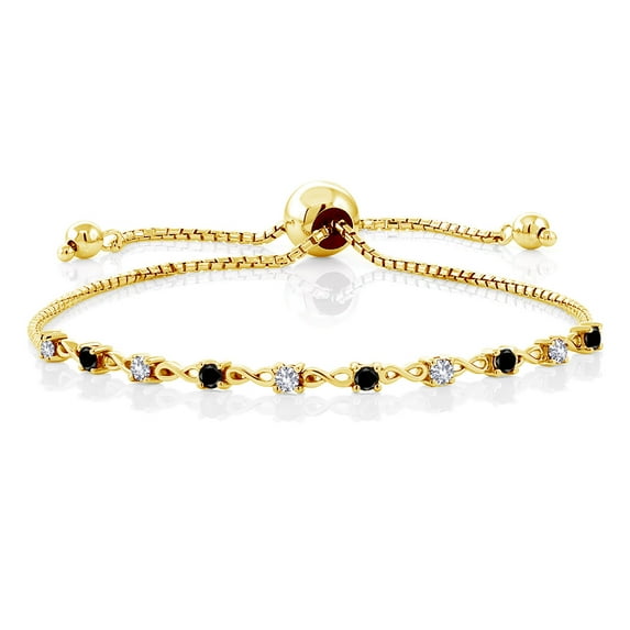 Gem Stone King 0.58 Ct White Created Sapphire Black Diamond 18K Yellow Gold Plated Silver Bracelet for Women