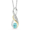 thumbnail image 1 of Gem Stone King 0.59 Ct Blue Apatite E-F Lab Grown Diamond 925 Silver and 10K Yellow Gold Pendant, 1 of 4