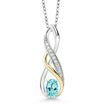 Gem Stone King 0.59 Ct Blue Apatite E-F Lab Grown Diamond 925 Silver and 10K Yellow Gold Pendant