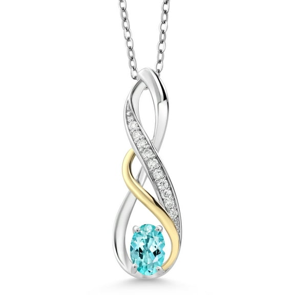 Gem Stone King 0.59 Ct Blue Apatite E-F Lab Grown Diamond 925 Silver and 10K Yellow Gold Pendant