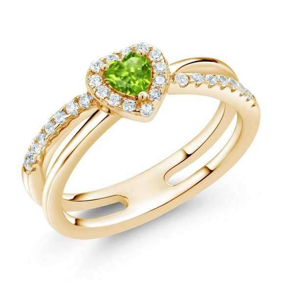 Gem Stone King 0.59 Ct Heart Shape Green Peridot 18K Yellow Gold Plated Silver Ring (Size 9)