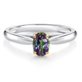 thumbnail image 1 of Gem Stone King 0.60 Ct Oval Green Mystic Topaz 10K White and Yellow Gold Solitaire Engagement Ring (Size 5), 1 of 4