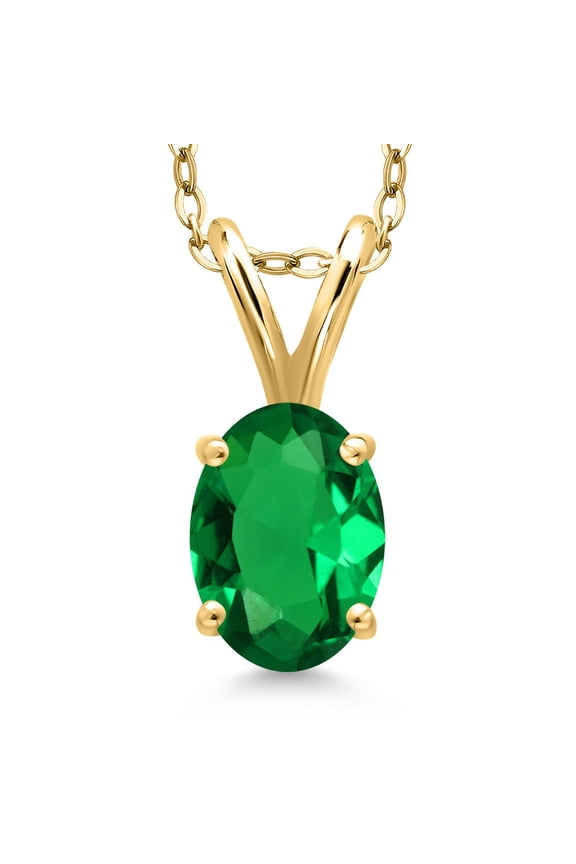 0.60 Ct Oval Green Nano Emerald 18K Yellow Gold Plated Silver Pendant with Chain