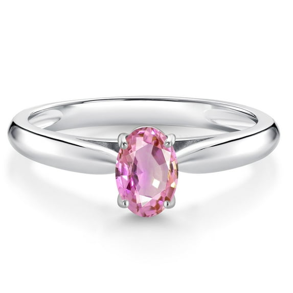 Gem Stone King 0.60 Ct Oval Pink Sapphire 10K White Gold Solitaire Engagement Ring