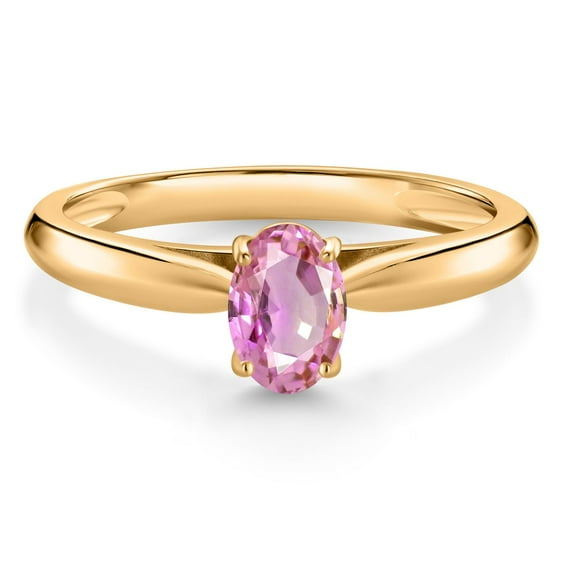 Gem Stone King 0.60 Ct Oval Pink Sapphire 10K Yellow Gold Solitaire Engagement Ring