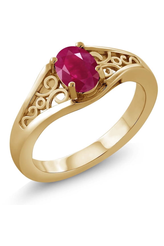 0.60 Ct Oval Red Ruby 18K Yellow Gold Plated Silver Ring (Size 8)