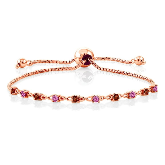 Gem Stone King 0.60 Ct Red Garnet Pink Created Sapphire 18K Rose Gold Plated Silver Bracelet for Women