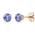 thumbnail image 1 of Gem Stone King 0.60 Ct Round 4mm Blue Tanzanite 18K Rose Gold Plated Silver Stud Earrings for Women Men, 1 of 5