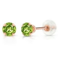 thumbnail image 1 of Gem Stone King 0.60 Ct Round 4mm Green Peridot 10K Rose Gold Stud Earrings for Women Men, 1 of 3