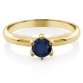thumbnail image 1 of Gem Stone King 0.60 Ct Round Blue Sapphire 18K Yellow Gold Plated Silver Ring (Size 5), 1 of 3