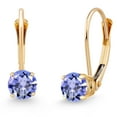 thumbnail image 1 of Gem Stone King 0.60 Ct Round Blue Tanzanite 14K Yellow Gold Earrings, 1 of 6