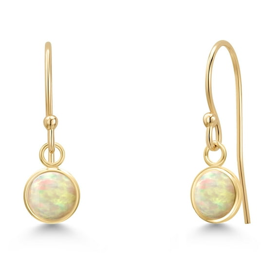 Gem Stone King 14K Yellow Gold White Ethiopian Opal Earrings for Women | 0.60 Cttw | Gemstone October Birthstone | Round Cabochon 5MM