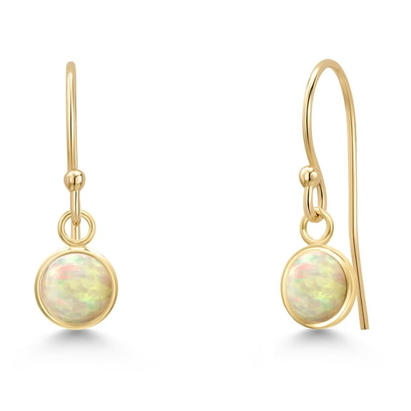 Gem Stone King 14K Yellow Gold White Ethiopian Opal Earrings for Women | 0.60 Cttw | Gemstone October Birthstone | Round Cabochon 5MM