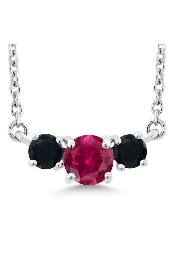 0.60 Ct Round Red Created Ruby Black Onyx 10K White Gold Necklace