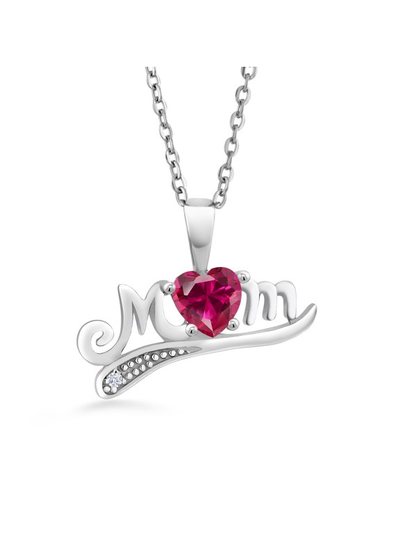 0.61 Ct Heart Shape Red Created Ruby 925 Sterling Silver Pendant with Chain