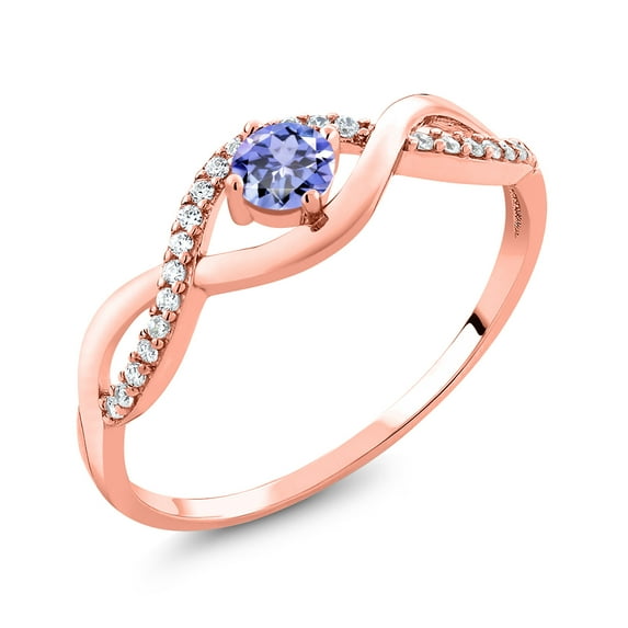 Gem Stone King 0.61 Ct Round Blue Tanzanite 18K Rose Gold Plated Silver Ring