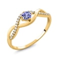 thumbnail image 1 of Gem Stone King 0.61 Ct Round Blue Tanzanite 18K Yellow Gold Plated Silver Ring, 1 of 3