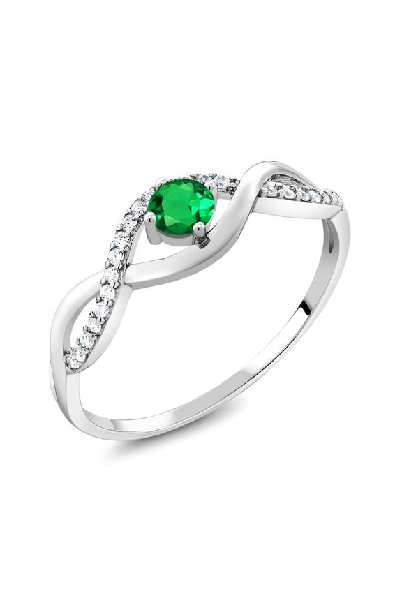 0.61 Ct Round Green Simulated Emerald 925 Sterling Silver Ring
