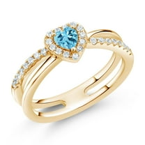 Gem Stone King 0.62 Ct Heart Shape Swiss Blue Topaz 18K Yellow Gold Plated Silver Ring (Size 9)