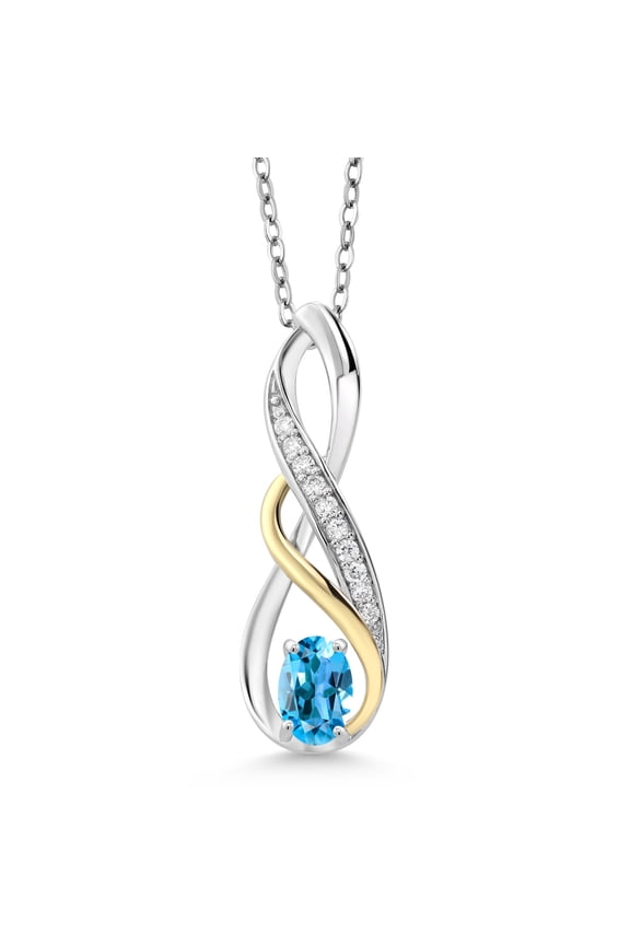 0.62 Ct Swiss Blue Topaz E-F Lab Grown Diamond 925 Silver and 10K Yellow Gold Pendant