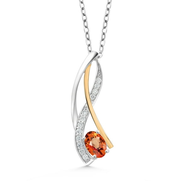Gem Stone King 0.63 Ct Orange Sapphire E-F Lab Grown Diamond 925 Silver and 10K Yellow Gold Pendant