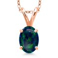 thumbnail image 1 of Gem Stone King 0.63 Ct Oval Cabochon Green Simulated Opal 18K Rose Gold Plated Silver Pendant with Chain, 1 of 6