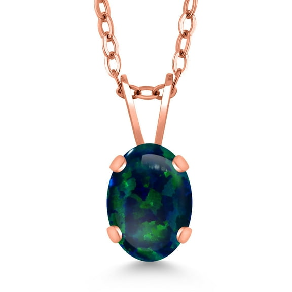 Gem Stone King 0.63 Ct Oval Cabochon Green Simulated Opal 18K Rose Gold Plated Silver Pendant with Chain